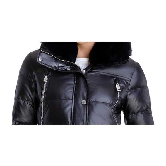 Michael Kors Women's Trim Hooded Down Puffer Coat Black Size Large